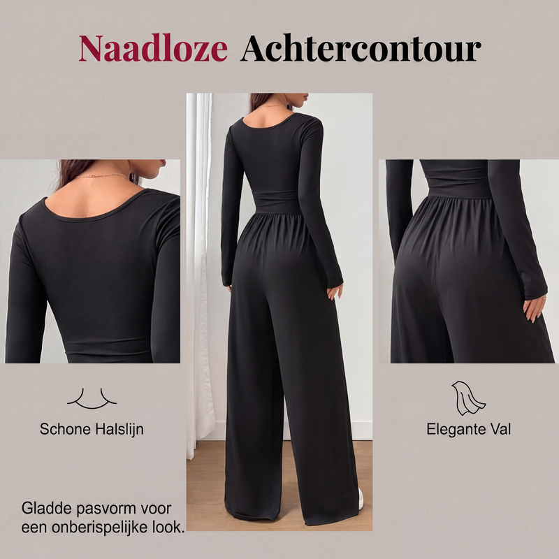 🔥 Tijdelijke Aanbieding ✨ Dames Casual Jumpsuit met Vierkante Hals & Wijde Pijpen 👗 Elegante Look, Comfortabele Pasvorm & Trendy Stijl