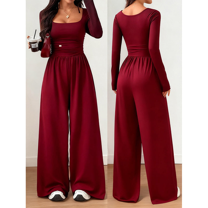 🔥 Tijdelijke Aanbieding ✨ Dames Casual Jumpsuit met Vierkante Hals & Wijde Pijpen 👗 Elegante Look, Comfortabele Pasvorm & Trendy Stijl