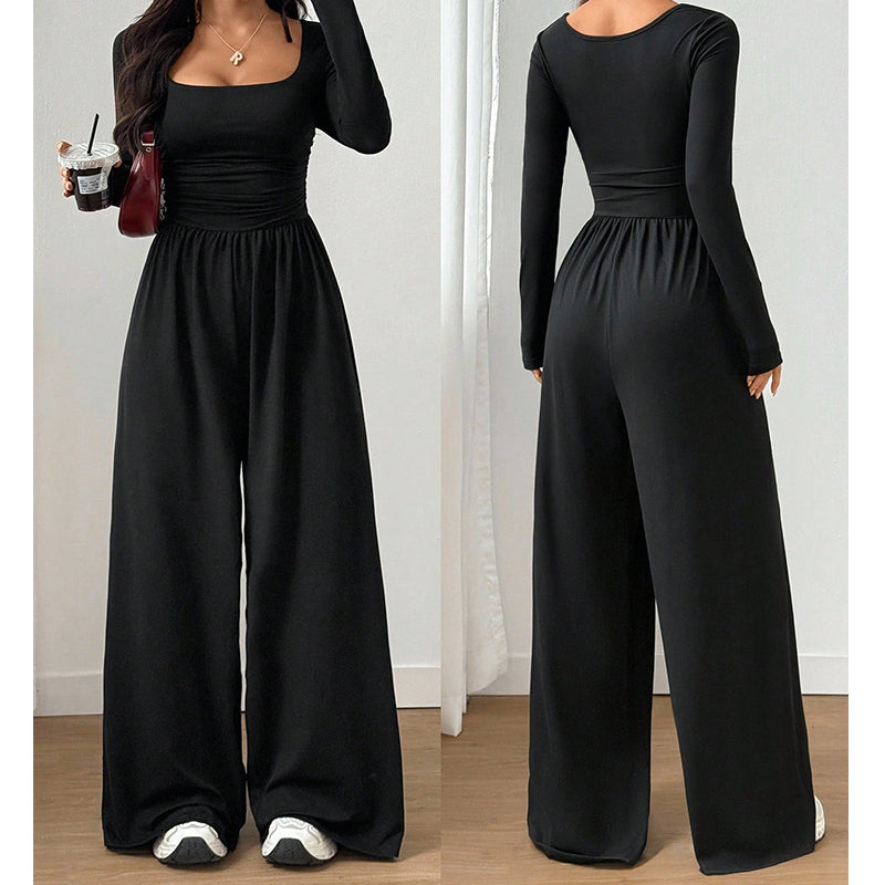 🔥 Tijdelijke Aanbieding ✨ Dames Casual Jumpsuit met Vierkante Hals & Wijde Pijpen 👗 Elegante Look, Comfortabele Pasvorm & Trendy Stijl