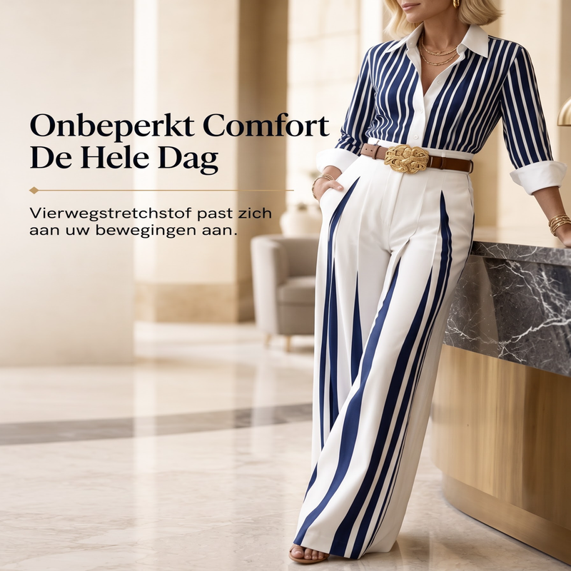 🔥Gratis verzending✈️Casual gestreept overhemd en wijde pijpen broek voor dames