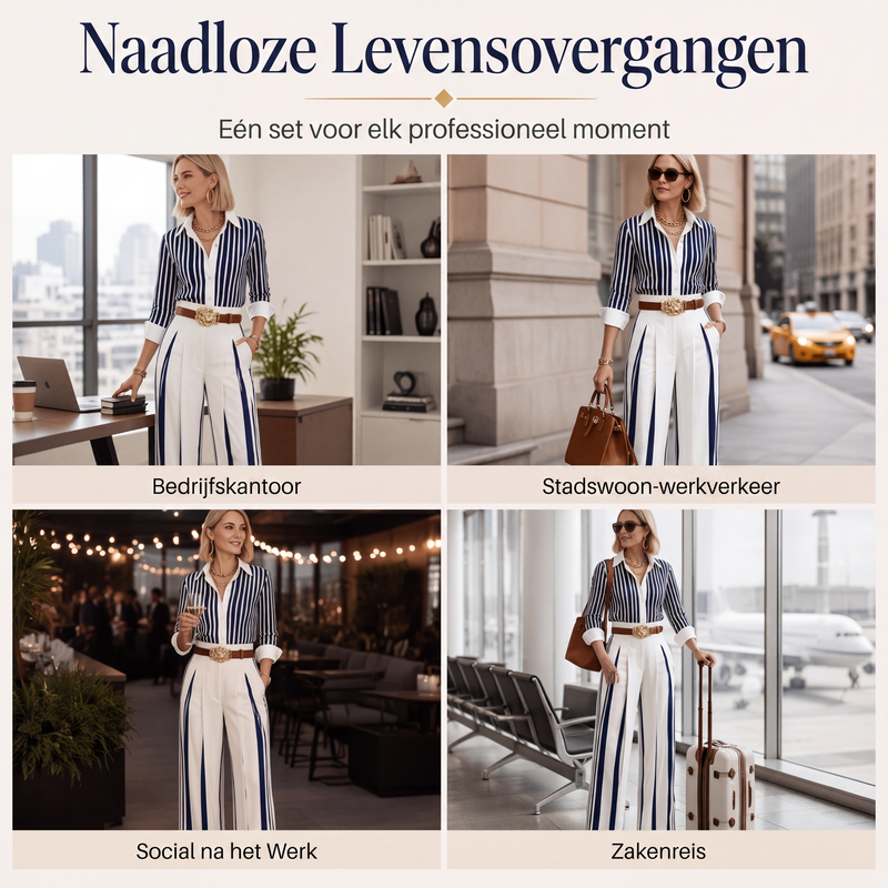 🔥Gratis verzending✈️Casual gestreept overhemd en wijde pijpen broek voor dames