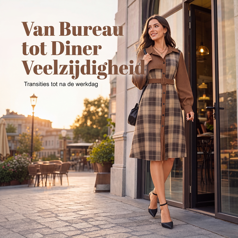 😍Dames retro geruite overhemdjurk met knopen