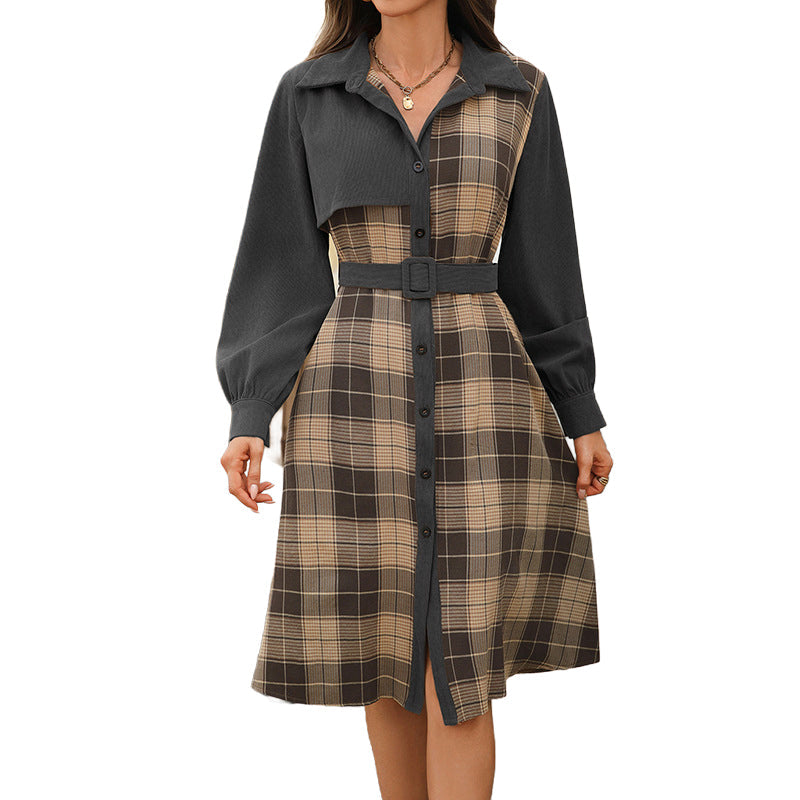 😍Dames retro geruite overhemdjurk met knopen