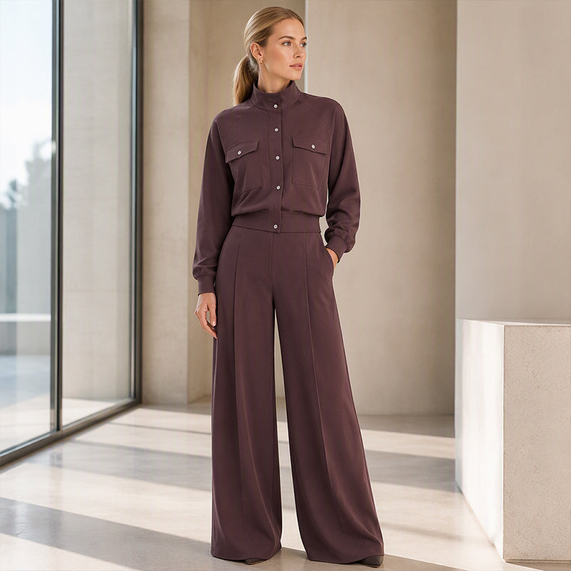 🔥Gratis verzending✈️Modieuze 2-delige set voor dames: jack & wijde pijpen broek