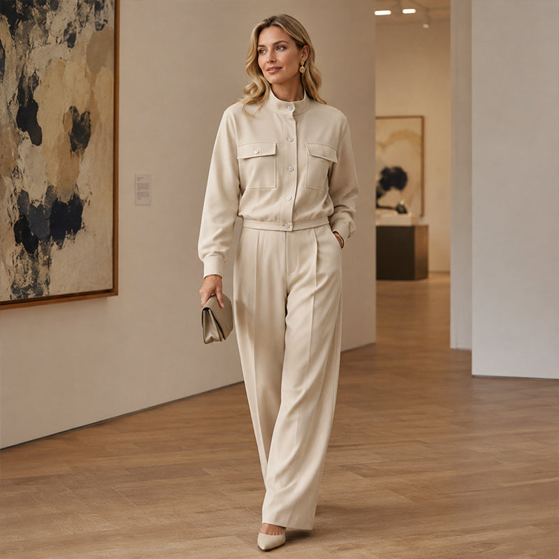 🔥Gratis verzending✈️Modieuze 2-delige set voor dames: jack & wijde pijpen broek