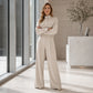 🔥Gratis verzending✈️Modieuze 2-delige set voor dames: jack & wijde pijpen broek