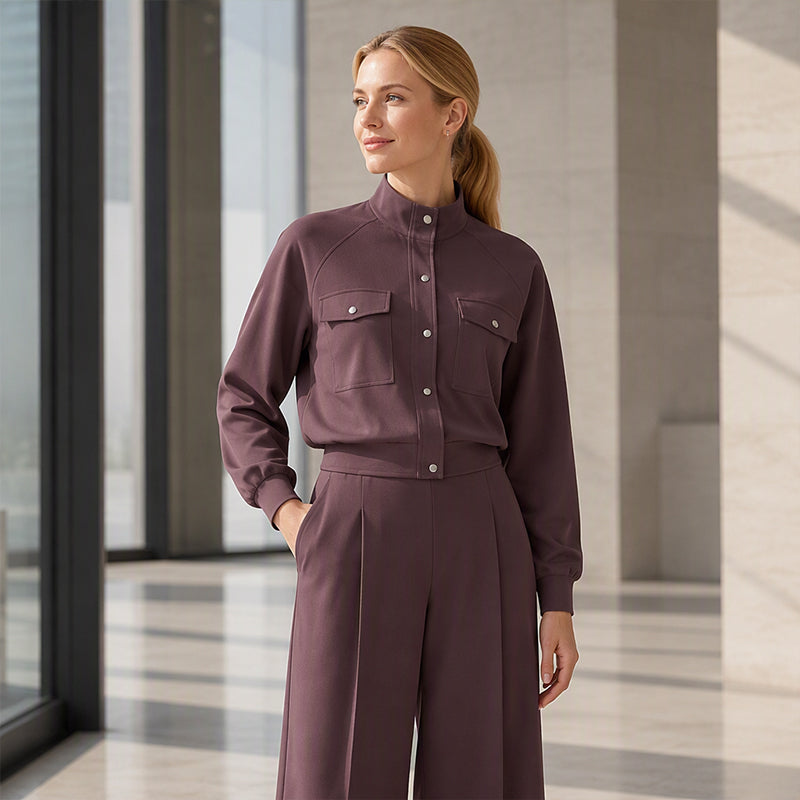 🔥Gratis verzending✈️Modieuze 2-delige set voor dames: jack & wijde pijpen broek