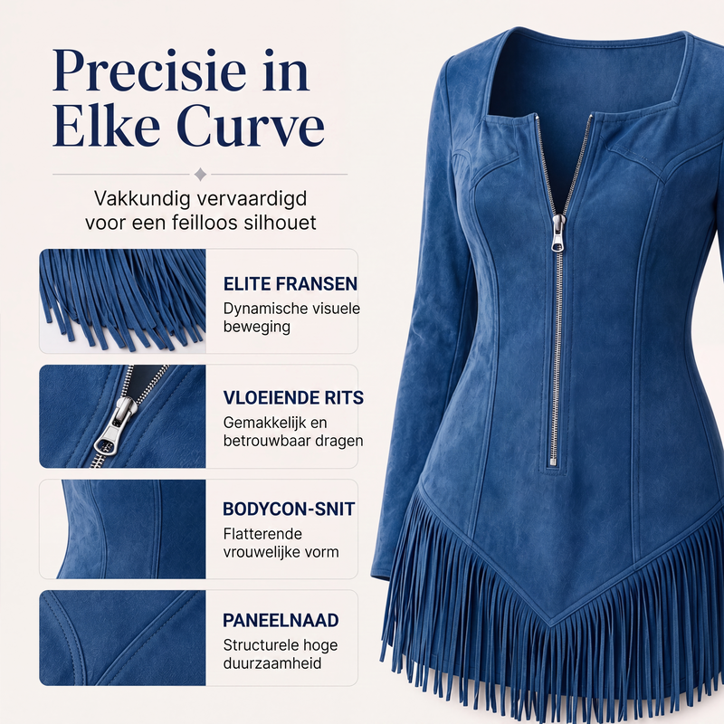 🌟 Nieuwe Favoriet ✨ Dames Nauwsluitende Jurk met Halve Rits & Franjes 👗 Elegante Pasvorm, Trendy Details & Comfortabele Stijl