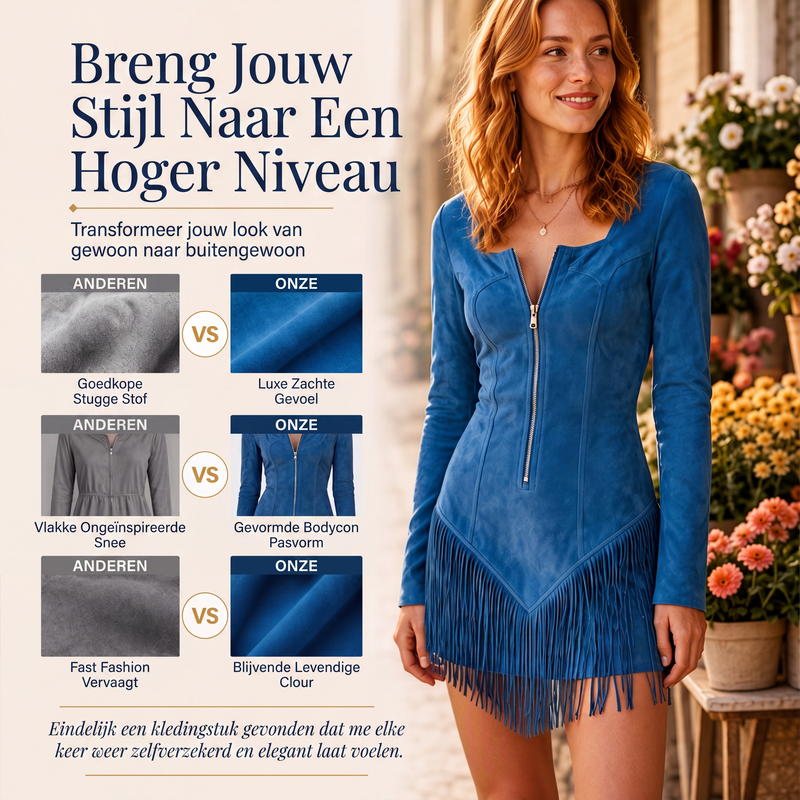 🌟 Nieuwe Favoriet ✨ Dames Nauwsluitende Jurk met Halve Rits & Franjes 👗 Elegante Pasvorm, Trendy Details & Comfortabele Stijl
