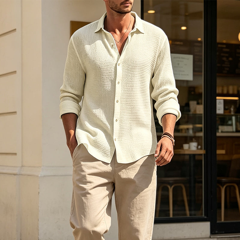 🔥 Tijdelijke Aanbieding ✨ Casual Ademend Herenoverhemd met Wafelstructuur 👔 Lichte Comfort, Moderne Look & Perfecte Pasvorm