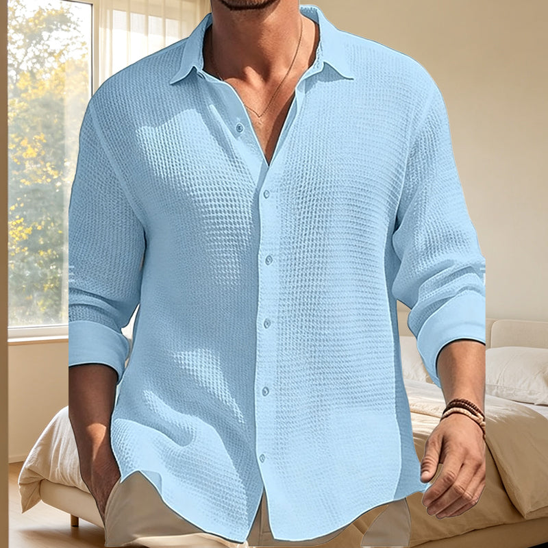 🔥 Tijdelijke Aanbieding ✨ Casual Ademend Herenoverhemd met Wafelstructuur 👔 Lichte Comfort, Moderne Look & Perfecte Pasvorm