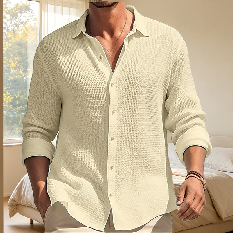 🔥 Tijdelijke Aanbieding ✨ Casual Ademend Herenoverhemd met Wafelstructuur 👔 Lichte Comfort, Moderne Look & Perfecte Pasvorm