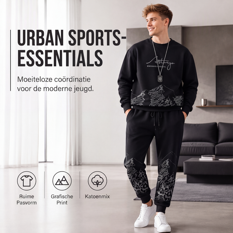 Modieuze bedrukte sweatshirt- en joggingbroekset voor heren