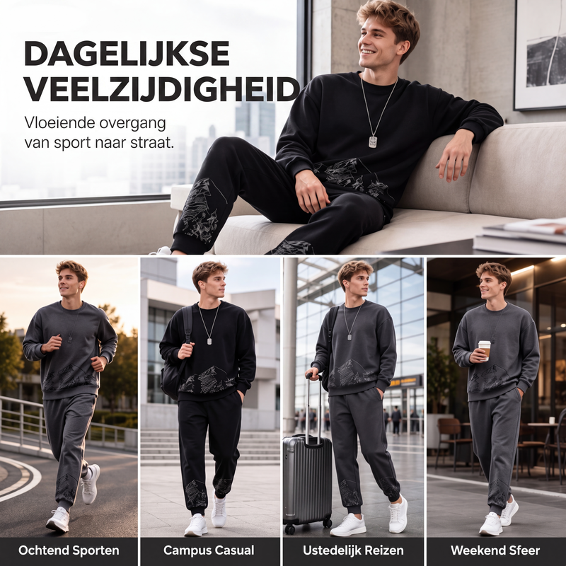 Modieuze bedrukte sweatshirt- en joggingbroekset voor heren