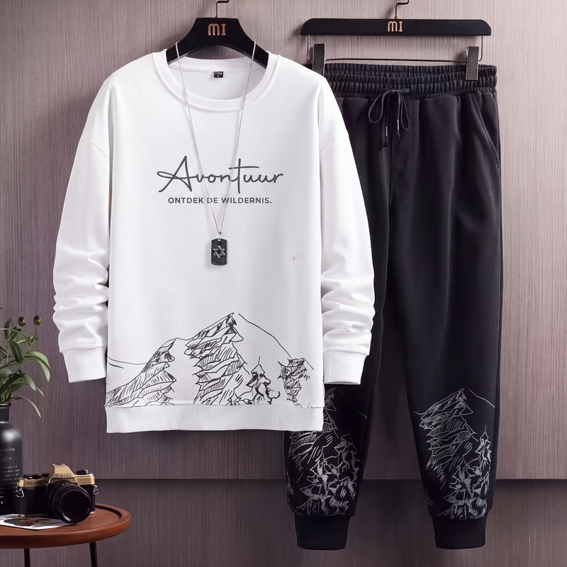 Modieuze bedrukte sweatshirt- en joggingbroekset voor heren