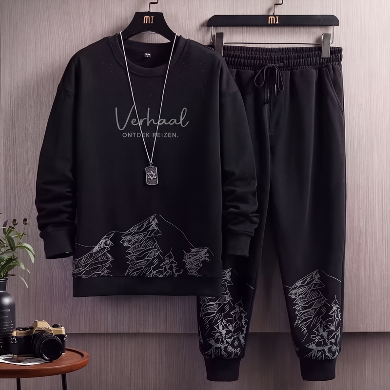 Modieuze bedrukte sweatshirt- en joggingbroekset voor heren