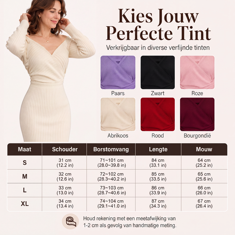 🔥Gratis verzending✈️Elegant Geribbelde Gebreide Wikkeljurk met V-hals voor Dames