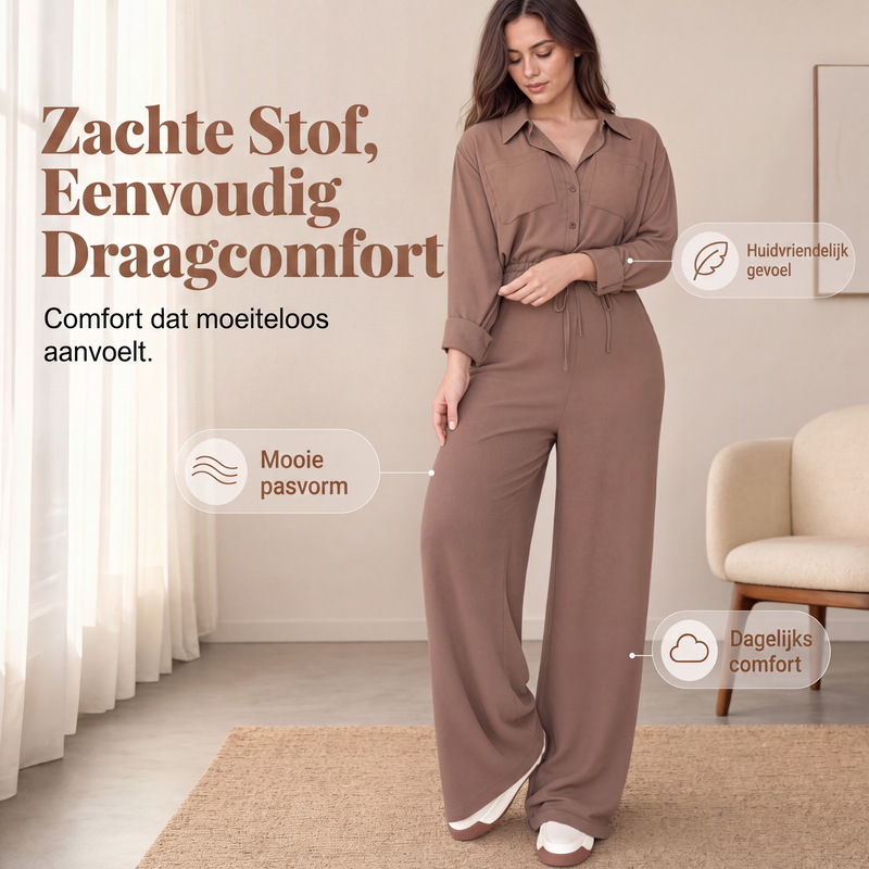 Dames jumpsuit met getailleerd overhemd
