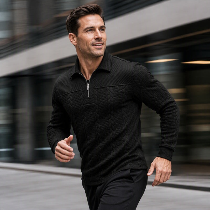 💪Heren T-shirt met lange mouwen en halve rits😍