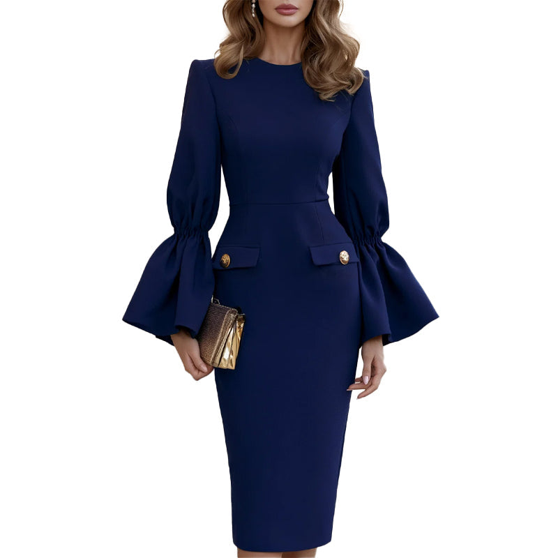 Elegant kokerjurk met ronde hals voor dames