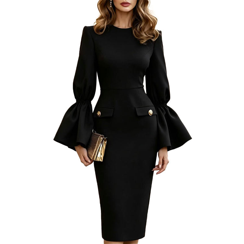 Elegant kokerjurk met ronde hals voor dames
