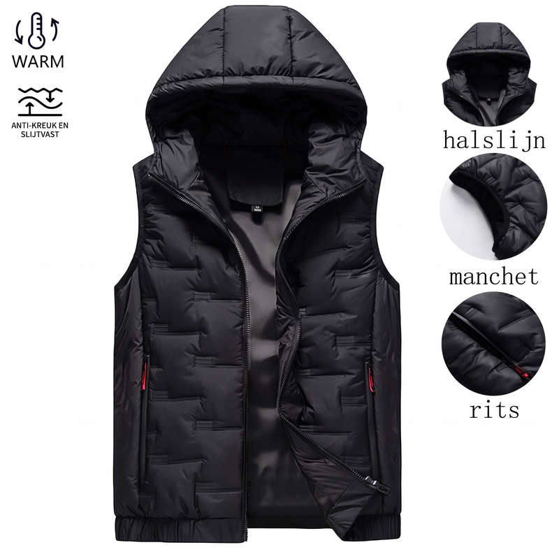 🔥Gratis verzending✈️Herenbodywarmer met capuchon en slim-fit pasvorm - mouwloos gilet met rits aan de voorkant, comfortabel