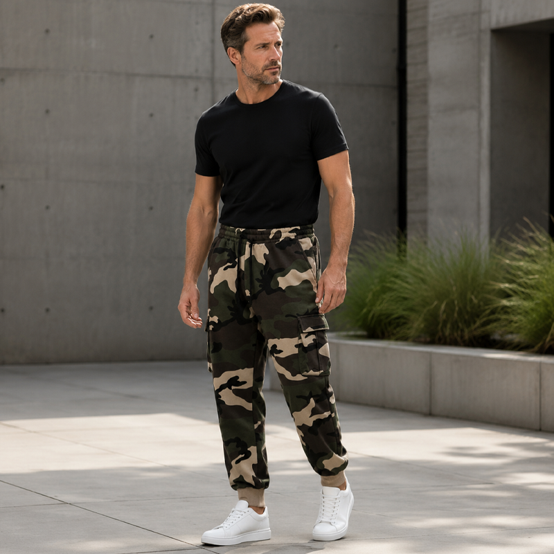 Camouflage jogging cargobroek met trekkoord voor heren