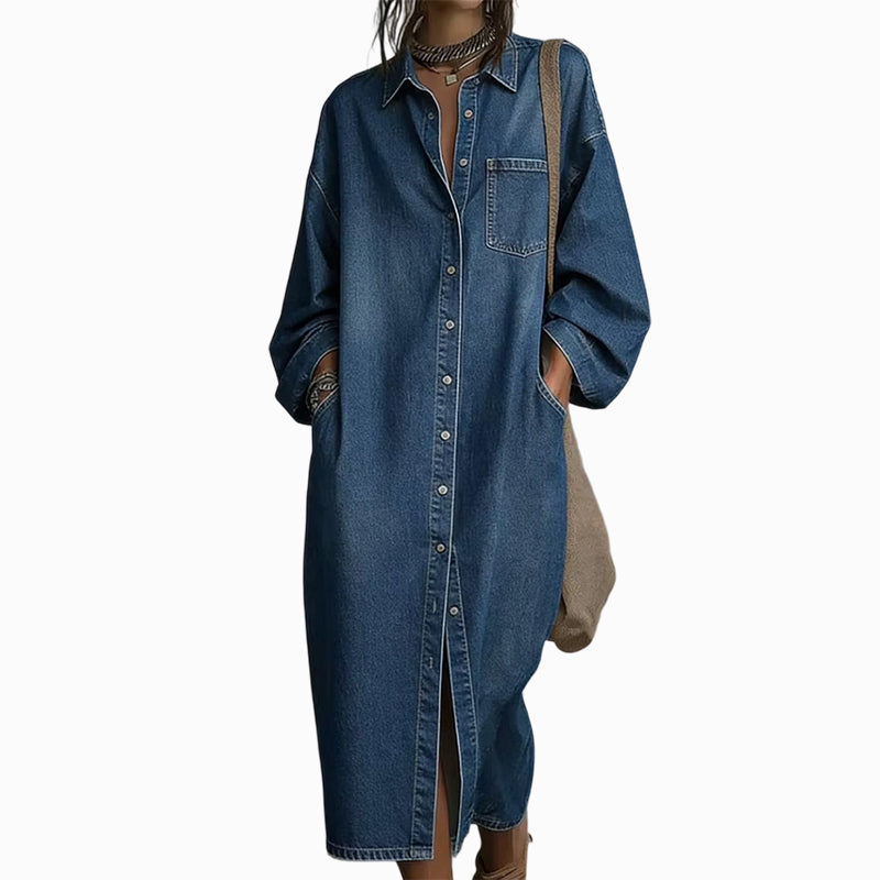 🔥Gratis verzending✈️Casual losvallende denim overhemdjurk voor dames