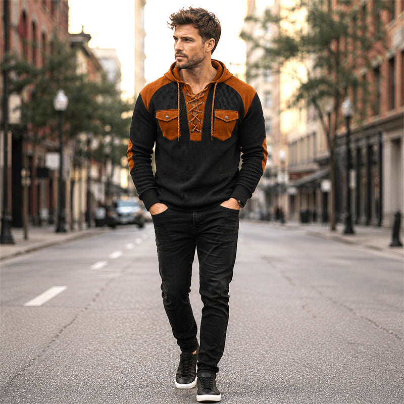 Heren casual wafelgebreide hoodie