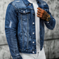 Heren casual vintage washed spijkerjas met destroyed look