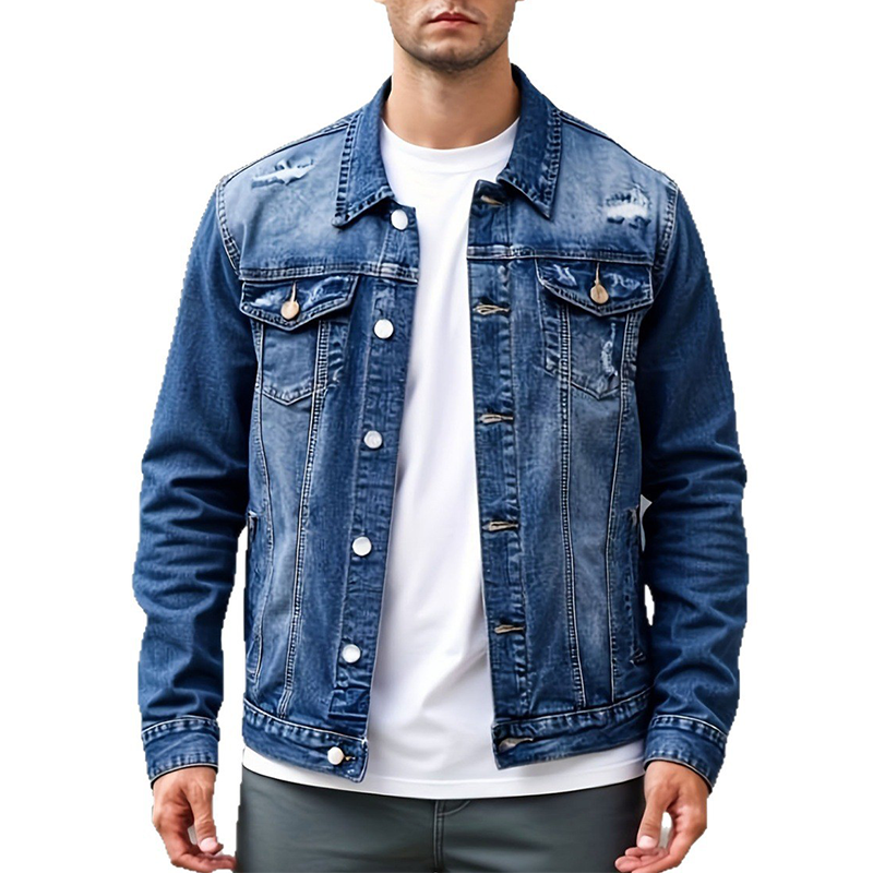 Heren casual vintage washed spijkerjas met destroyed look