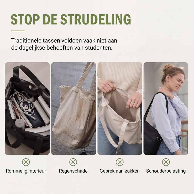 Canvas draagtas met grote capaciteit en meerdere vakken