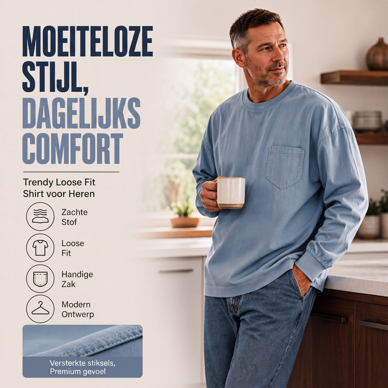 Heren losvallend T-shirt met lange mouwen