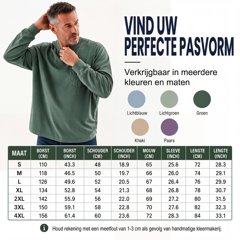 Heren losvallend T-shirt met lange mouwen