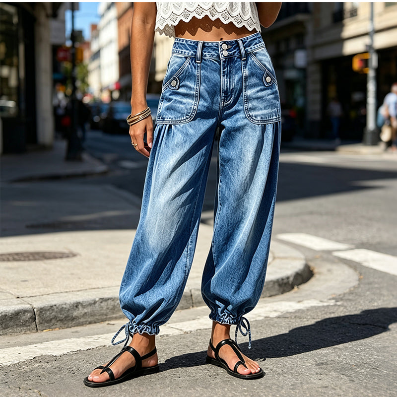 ✨ Trendy Comfort ✨ Dames Hoge Taille Barrel Jeans 👖 Elastische Pasvorm, Moderne Vorm & Comfortabele Casual Look