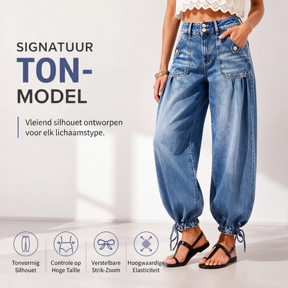 ✨ Trendy Comfort ✨ Dames Hoge Taille Barrel Jeans 👖 Elastische Pasvorm, Moderne Vorm & Comfortabele Casual Look