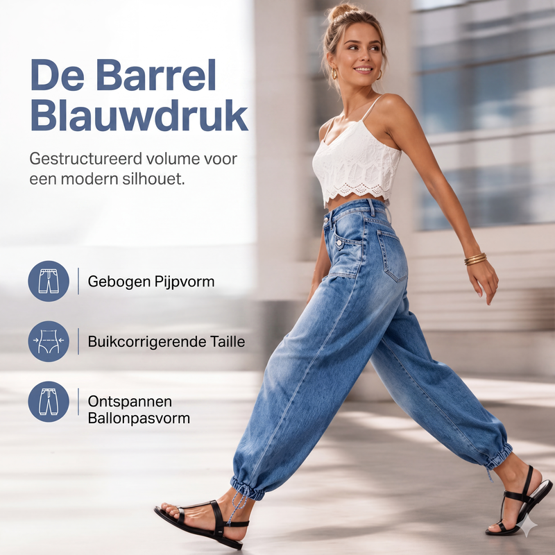 ✨ Trendy Comfort ✨ Dames Hoge Taille Barrel Jeans 👖 Elastische Pasvorm, Moderne Vorm & Comfortabele Casual Look