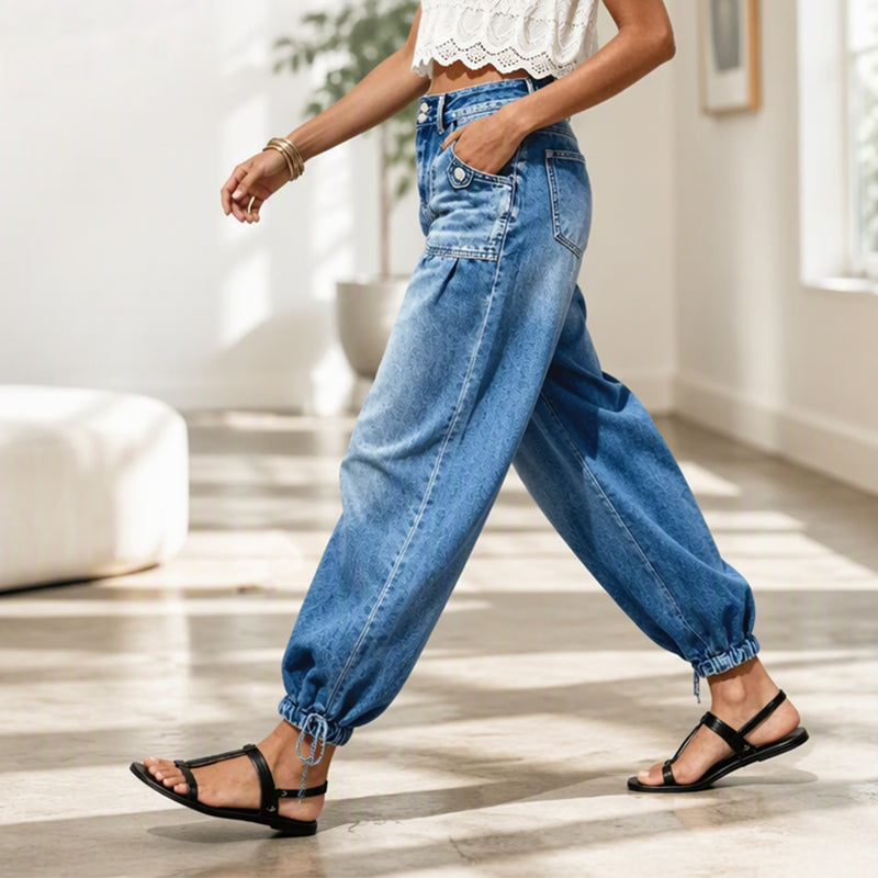 ✨ Trendy Comfort ✨ Dames Hoge Taille Barrel Jeans 👖 Elastische Pasvorm, Moderne Vorm & Comfortabele Casual Look