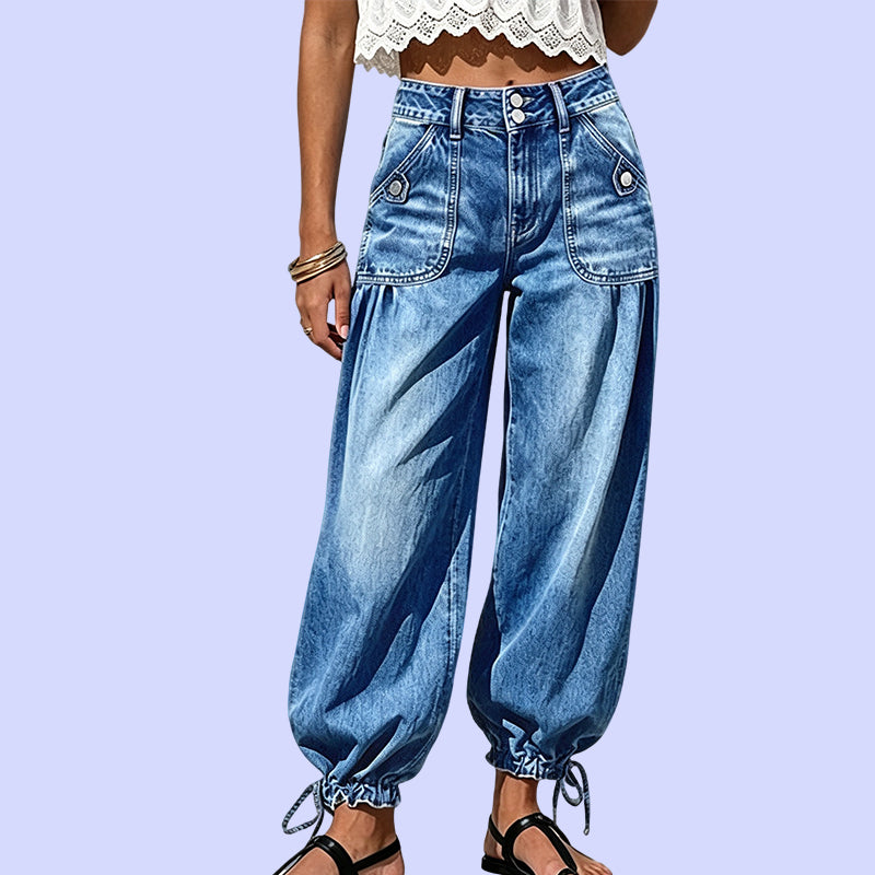 ✨ Trendy Comfort ✨ Dames Hoge Taille Barrel Jeans 👖 Elastische Pasvorm, Moderne Vorm & Comfortabele Casual Look