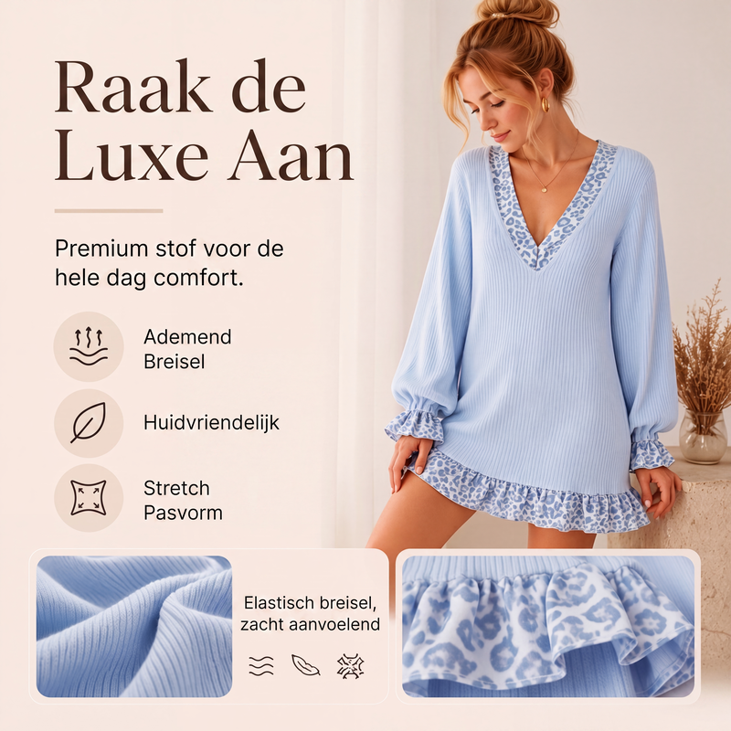 Gebreide jurk met lantaarnmouwen en V-hals voor dames