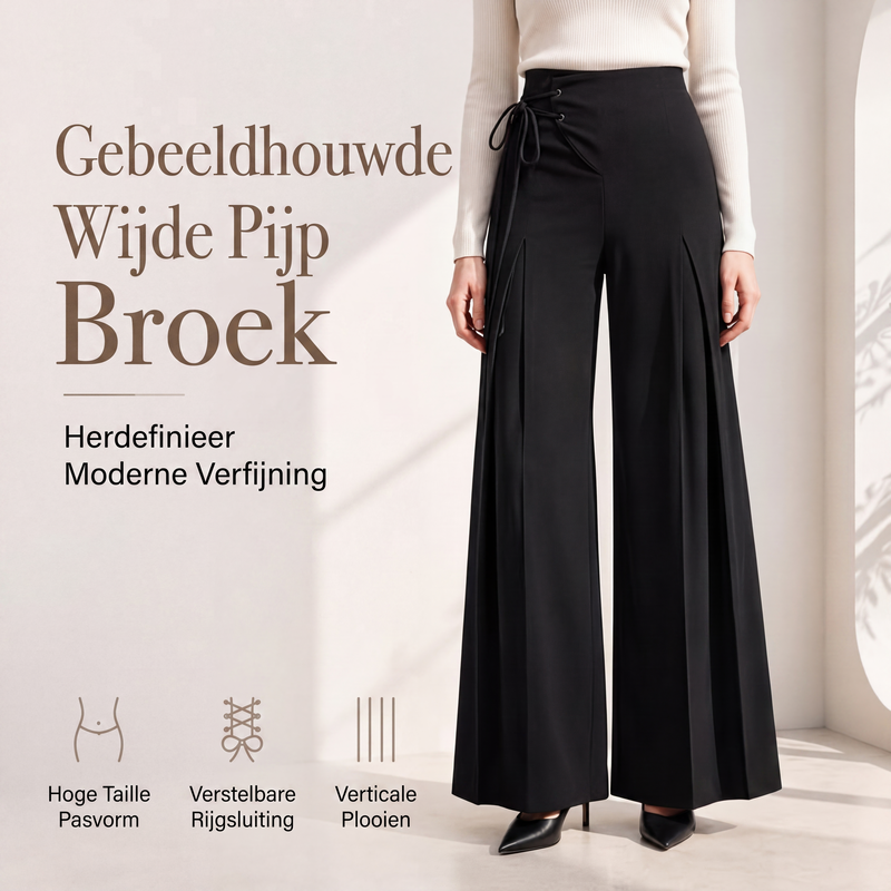 Dames hoge taille geplooide wijde pijpen broek