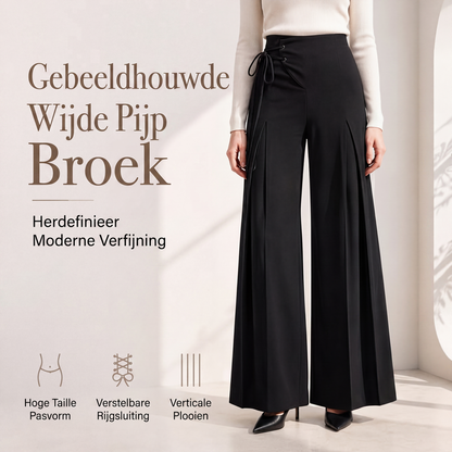 Dames hoge taille geplooide wijde pijpen broek