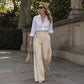 Dames hoge taille geplooide wijde pijpen broek