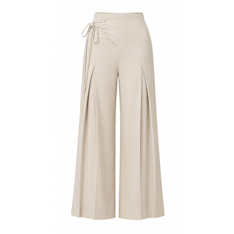 Dames hoge taille geplooide wijde pijpen broek