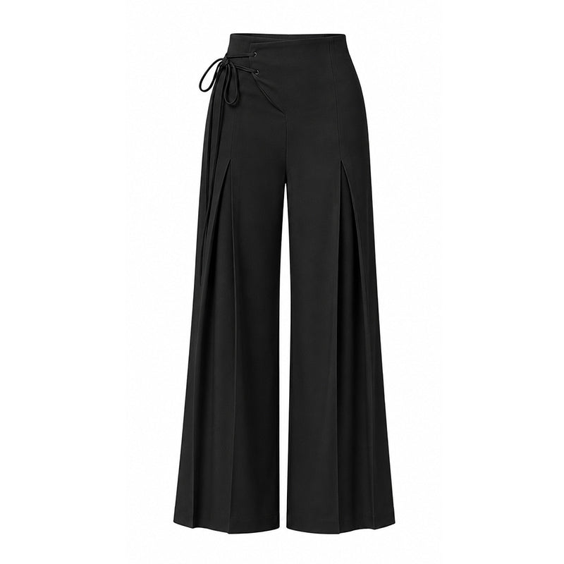 Dames hoge taille geplooide wijde pijpen broek