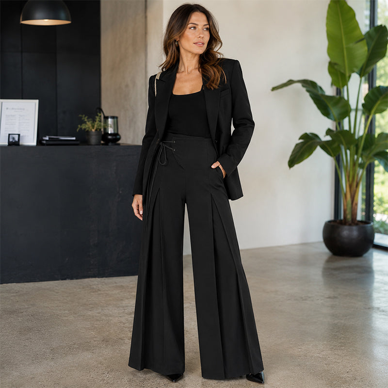 Dames hoge taille geplooide wijde pijpen broek
