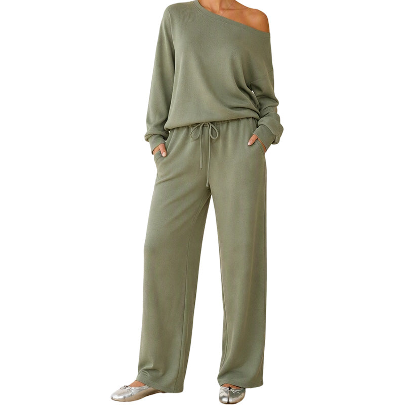 🔥Gratis verzending✈️Off-shoulder top en wijde pijpen broekenset voor dames