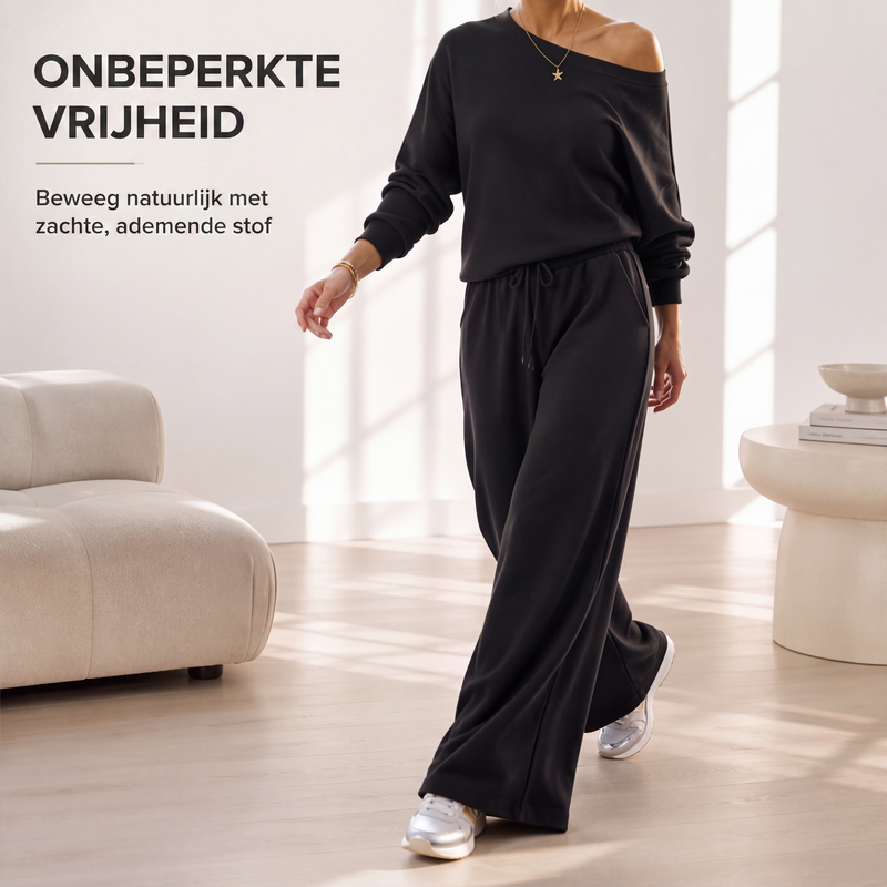 🔥Gratis verzending✈️Off-shoulder top en wijde pijpen broekenset voor dames