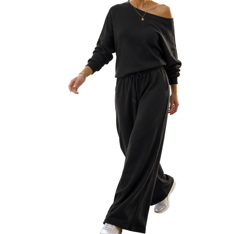 🔥Gratis verzending✈️Off-shoulder top en wijde pijpen broekenset voor dames
