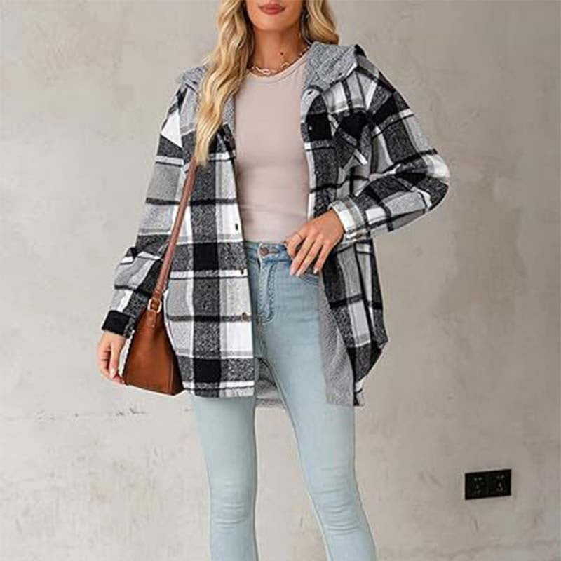❄️ Winter uitverkoop 50% korting🎉Women’s Classic Cozy Plaid Hooded Jacket
